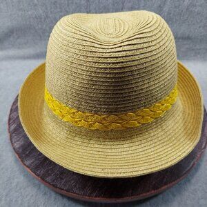 Yellow Braided Band Straw Fedora Hat